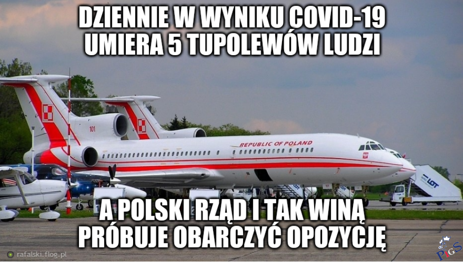 Dziennie w wyniku Covid-19 umiera 5 tupolewów ludzi