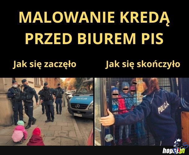 Malowanie kredą przed biurem PiS
