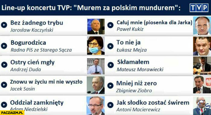 Line-up koncertu TVP