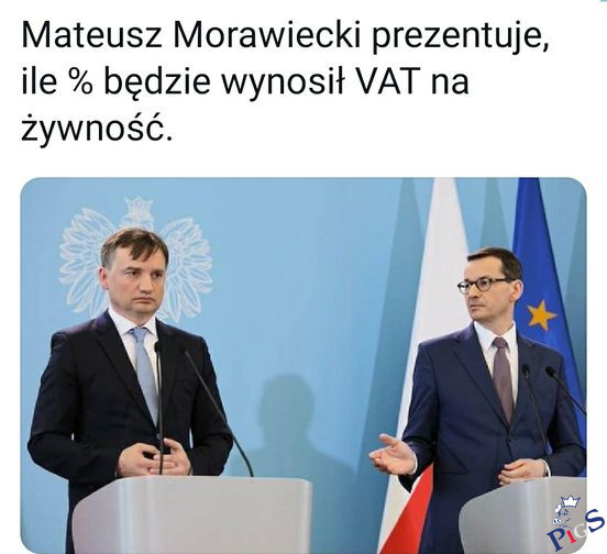 Matuesz Morawiecki prezentuje, ile % będzie wynosił VAT na żywność