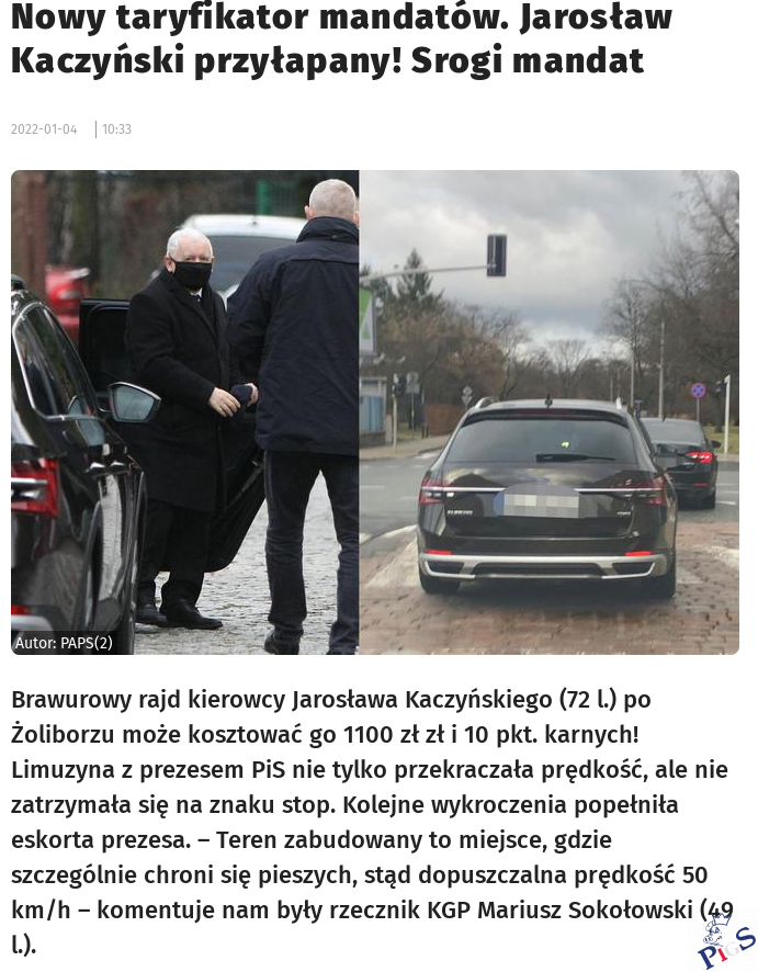 Kierowca Kaczyńskiego ukarany