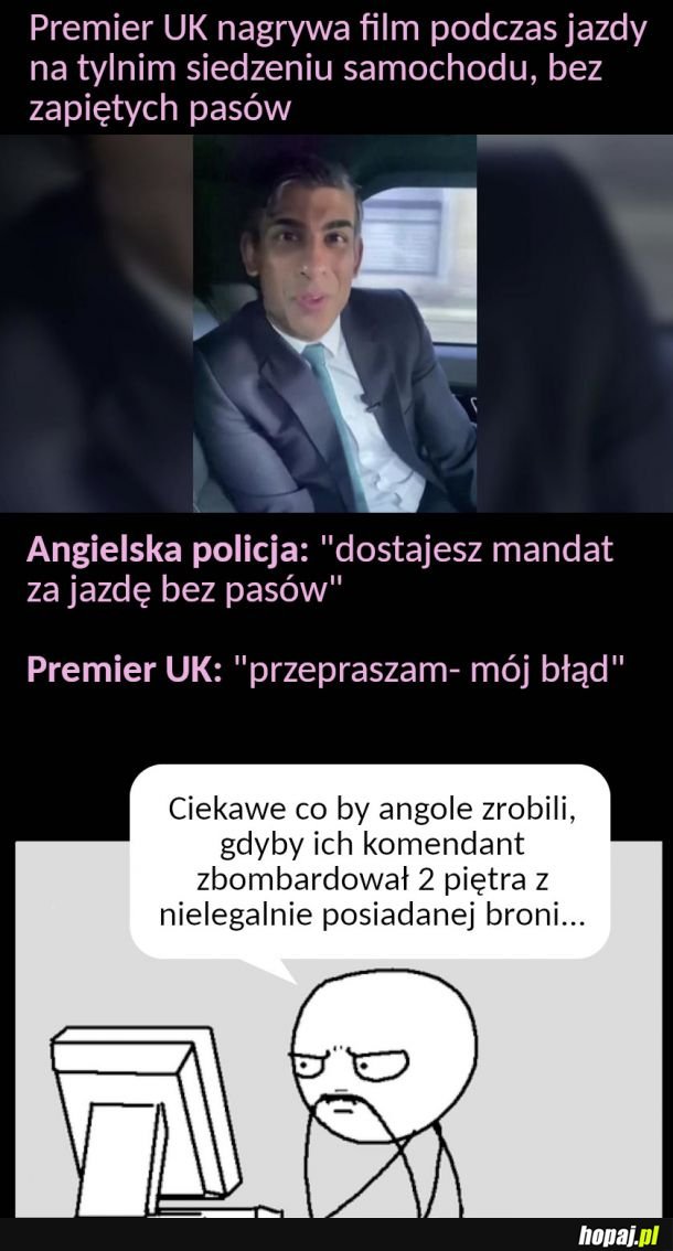 Premier UK przeprasza za jazdę bez pasów