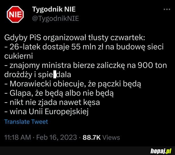 Tłusty czwartek wedle PiSu