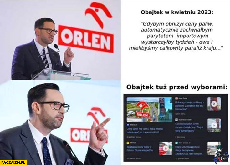 Obajtek w kwietniu i teraz