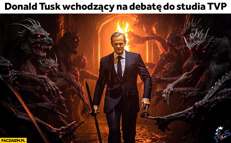 Donald Tusk wchodzący na debatę TVP