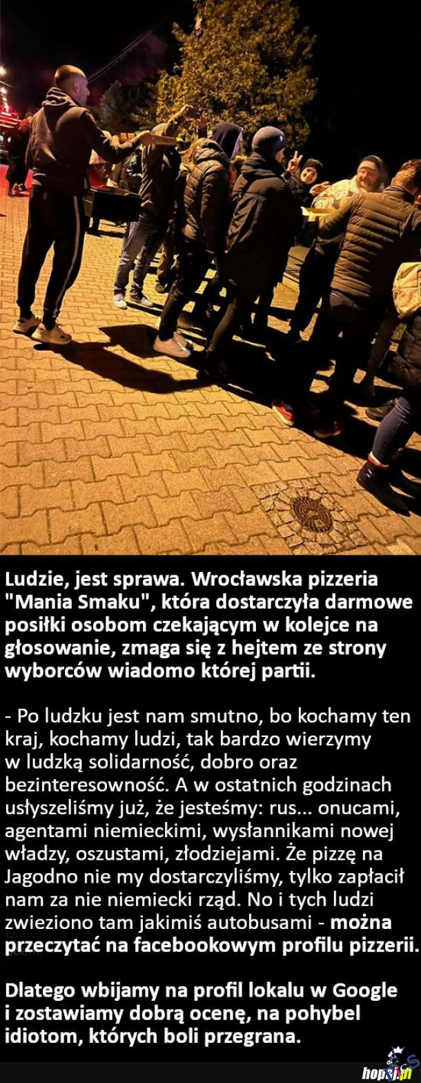 Wrocławska pizzeria, która dostarczyła posiłki ludziom czekającym w kolejce do głosowania, zmaga się z hejtem