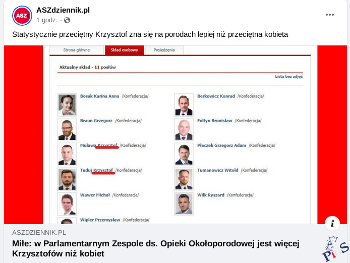 W Parlamentarnym Zespole ds. Opieki Okołoporodowej jest więcej Krzysztofów niż kobiet