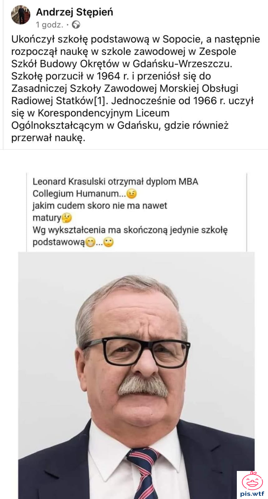 Okazuje się, że nadworny strzepywacz łupieżu prezesa też uzyskał u bratanka Ryśka Czarneckiego dyplom ukończenia wyższej uczelni