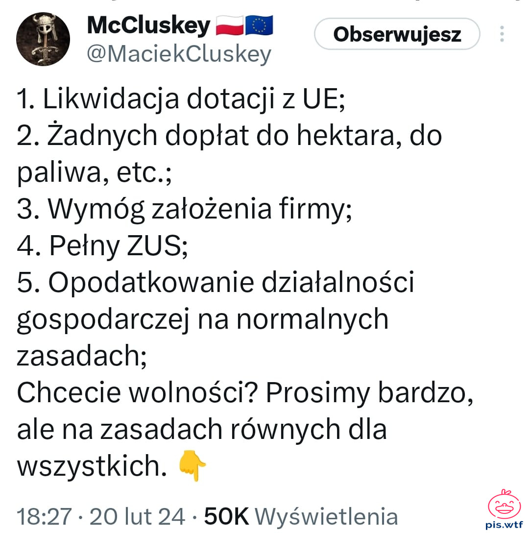 Rolnicy, chcecie wolności?
