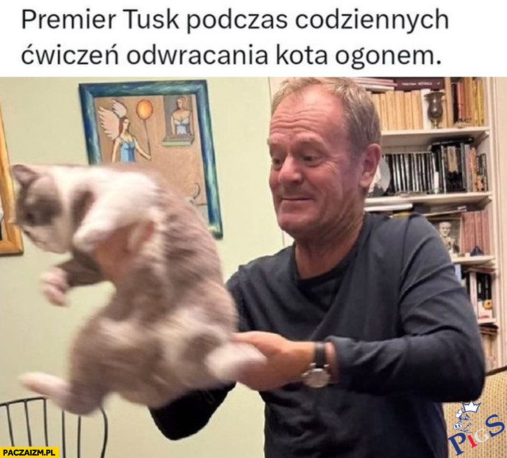 Premier Tusk podczas codziennych ćwiczeń