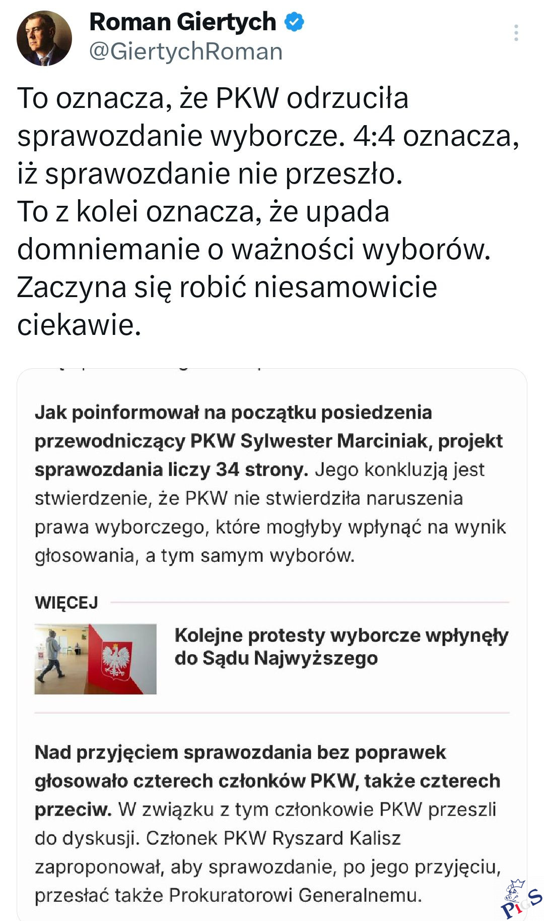 Domniemanie o ważności wyborów upadło